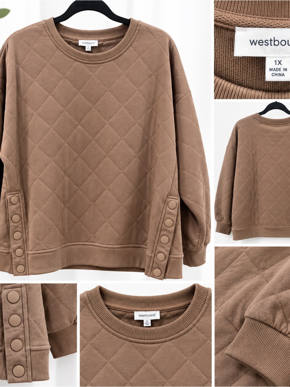 Westbound Quilted Crewneck Sweatshirt in Taupe